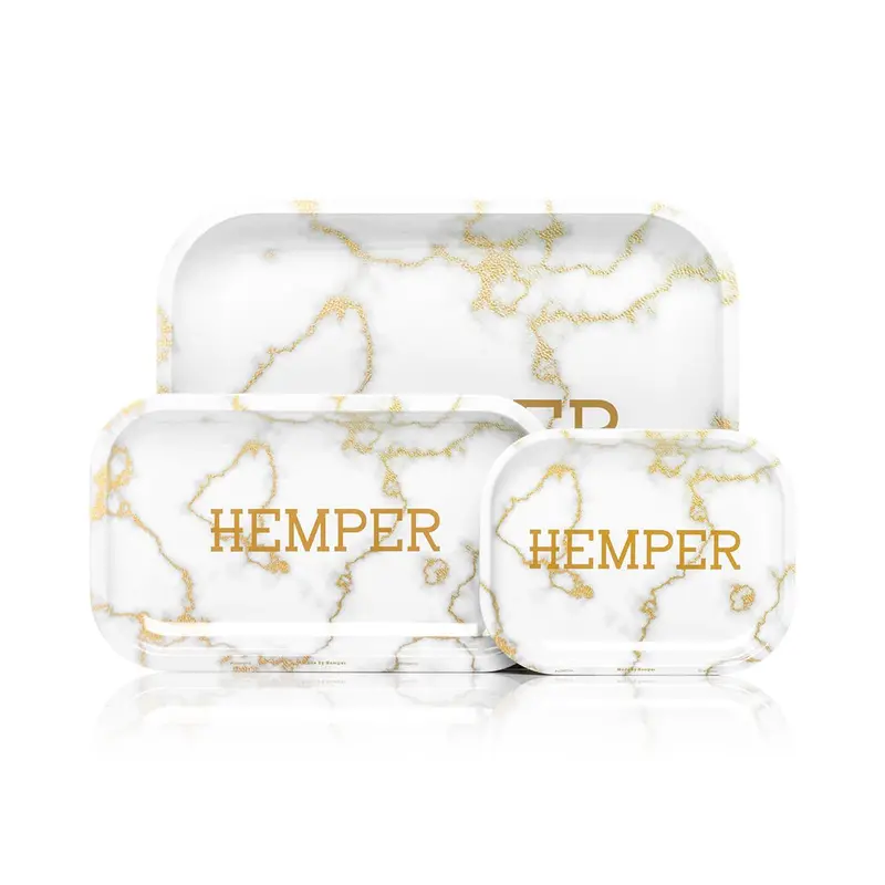 Luxe Marble White/Gold Rolling Tray 1