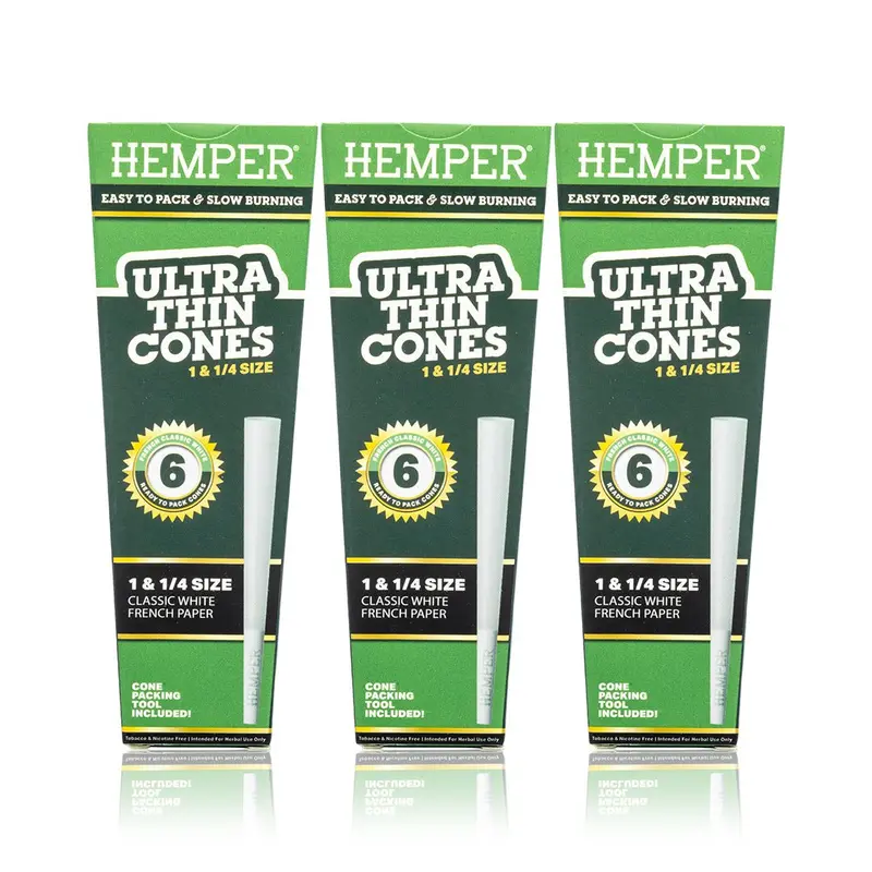 Ultra Thin Pre-Rolled Cones French White Paper - 6 Pack - 1 1/4 Size 2