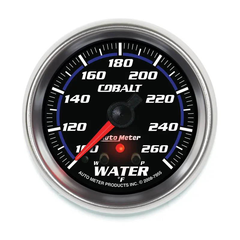 Autometer 7955 Cobalt Water Temperature Gauge – 2-5/8" Dial, 260°F Range, Stepper Motor With Peak Hold & Warning 1
