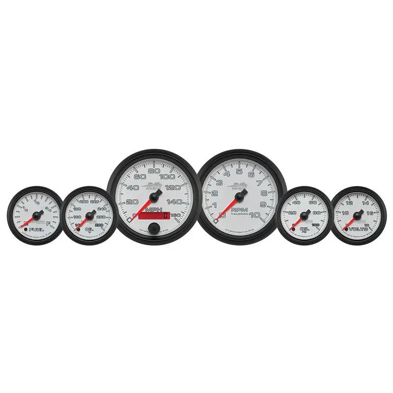 Autometer Pro-Cycle 6-Gauge White Dial Kit – Includes Three 3-3/8" And Three 2-1/16" Instruments 1
