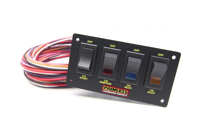Painless Wiring 4-Switch Rocker Panel – Illuminated, Non-Fused, Universal Mounting, Model 50404 1
