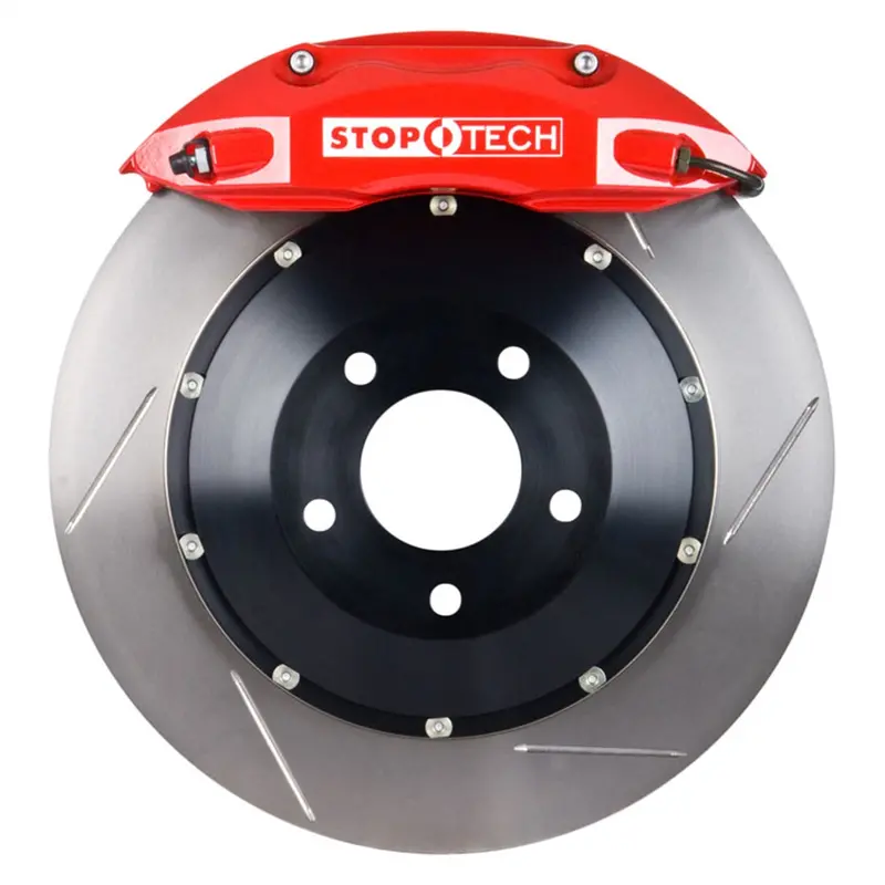 Stoptech 83.657.4700.71 Big Brake Upgrade Kit – Front Axle, Red Calipers, Two-Piece Drilled Rotors 1