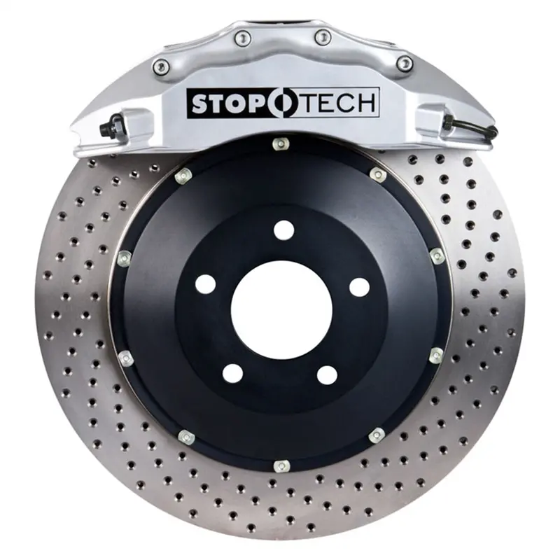 Stoptech Big Brake Kit – Front Slotted Two-Piece Zinc-Coated Rotors With Silver Calipers 1