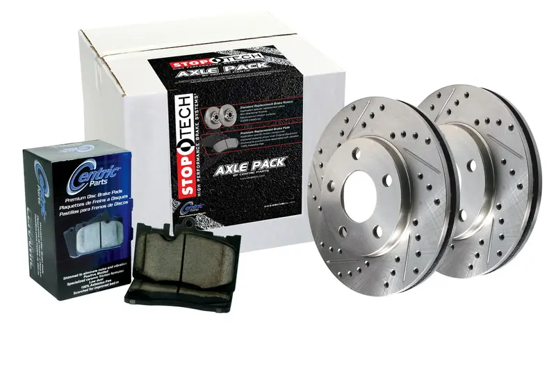 Stoptech Sport Axle Pack – 4-Wheel Drilled Rotor Brake Kit With Stainless Steel Lines 1